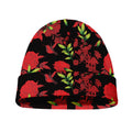 Black And Red Roses Floral Print Beanie