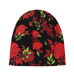 Black And Red Roses Floral Print Beanie