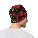 Black And Red Roses Floral Print Beanie