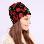 Black And Red Roses Floral Print Beanie