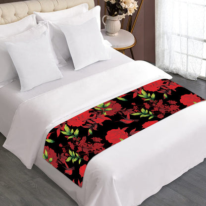 Black And Red Roses Floral Print Bed Runner