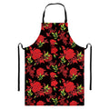 Black And Red Roses Floral Print Bib Apron With Pocket