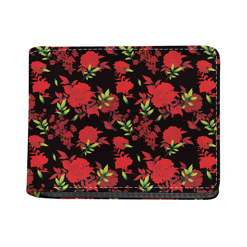 Black And Red Roses Floral Print Bifold Wallet