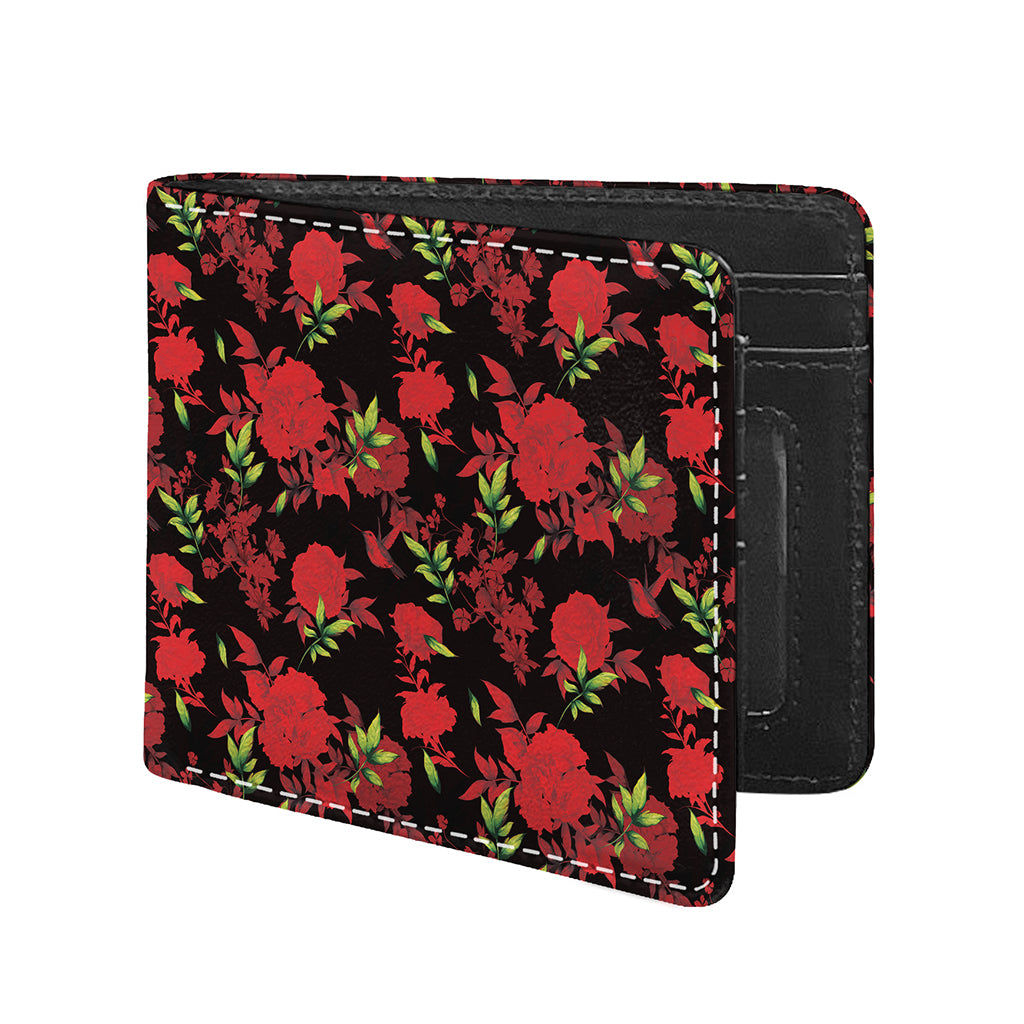 Black And Red Roses Floral Print Bifold Wallet
