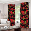 Black And Red Roses Floral Print Dimout Grommet Curtains