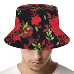 Black And Red Roses Floral Print Bucket Hat