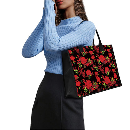 Black And Red Roses Floral Print Canvas Tote Bag