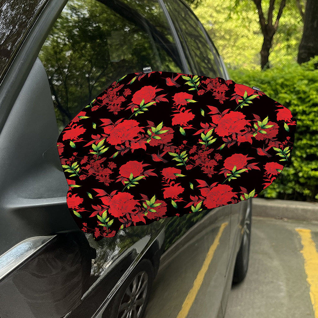 Black And Red Roses Floral Print Car Side Mirror Covers