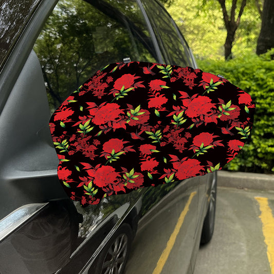Black And Red Roses Floral Print Car Side Mirror Covers