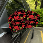 Black And Red Roses Floral Print Car Side Mirror Covers