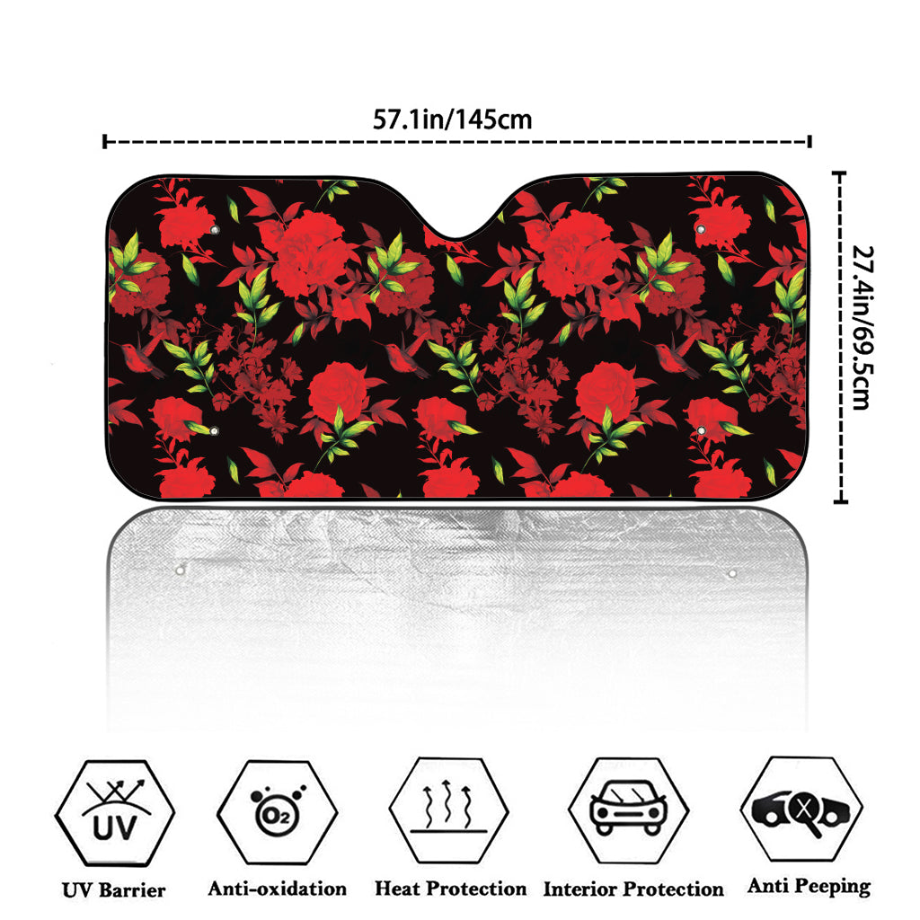 Black And Red Roses Floral Print Car Windshield Sun Shade