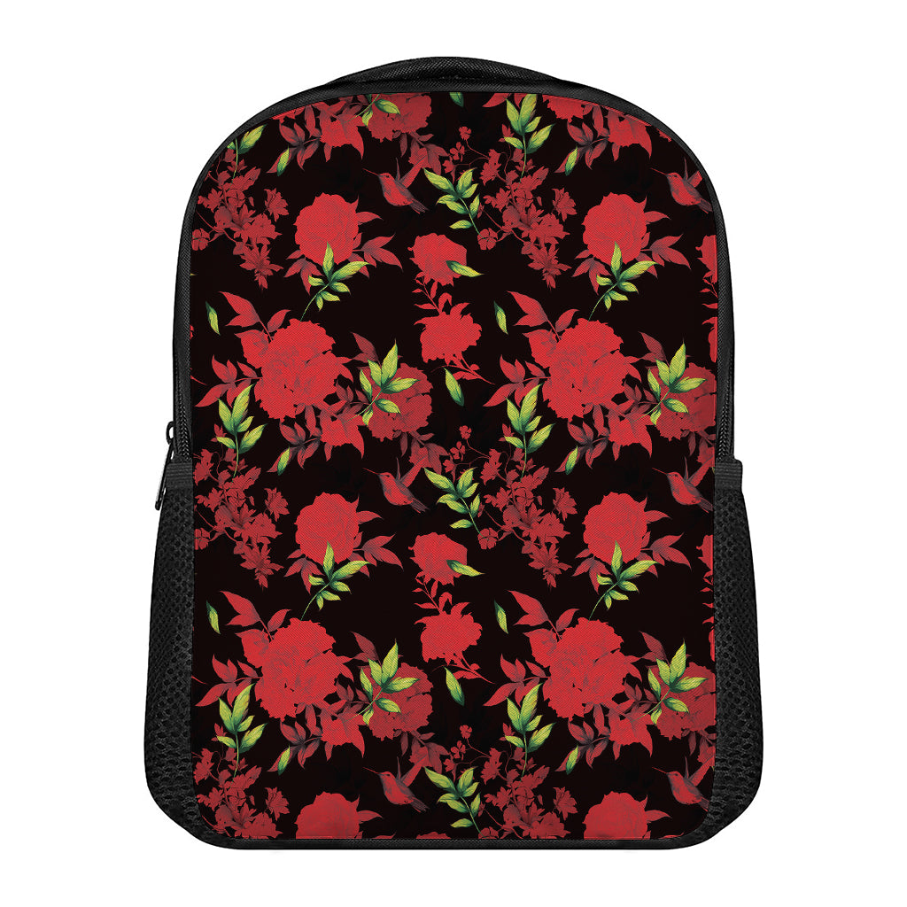 Black And Red Roses Floral Print Casual Backpack