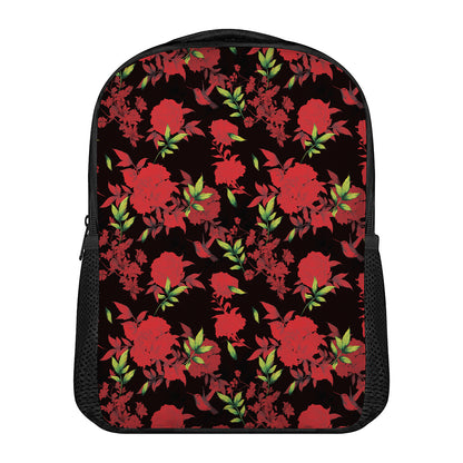 Black And Red Roses Floral Print Casual Backpack