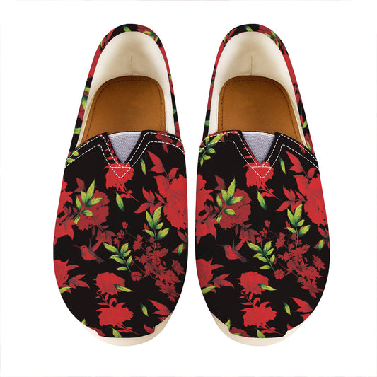 Black And Red Roses Floral Print Casual Shoes