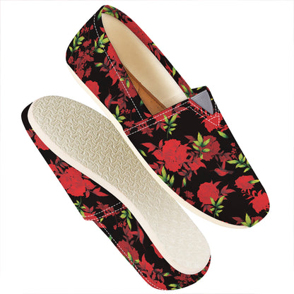 Black And Red Roses Floral Print Casual Shoes