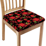Black And Red Roses Floral Print Chair Cushion Cover