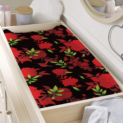 Black And Red Roses Floral Print Changing Pad Cover