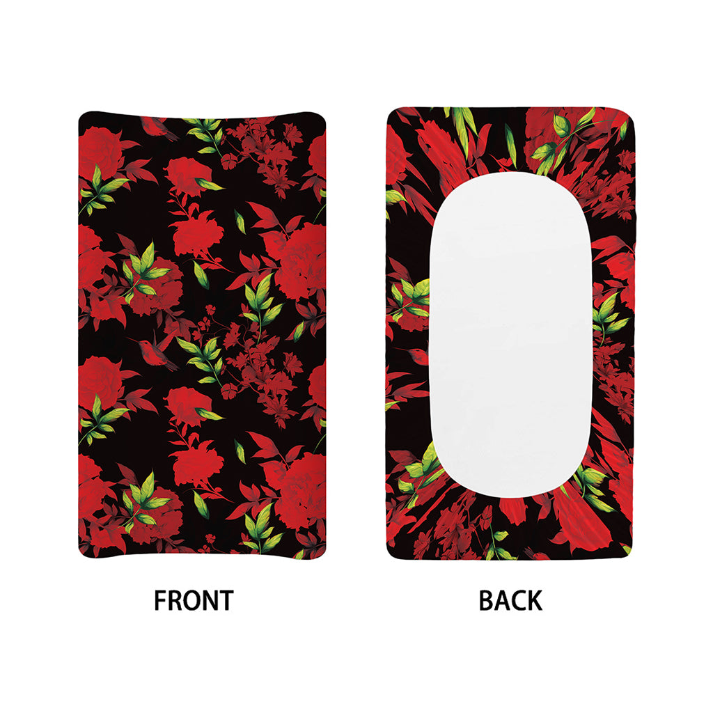 Black And Red Roses Floral Print Changing Pad Cover