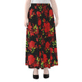Black And Red Roses Floral Print Chiffon Maxi Skirt