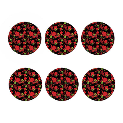 Black And Red Roses Floral Print Coaster Set