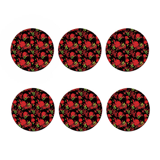 Black And Red Roses Floral Print Coaster Set