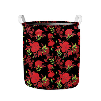 Black And Red Roses Floral Print Collapsible Laundry Basket