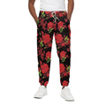 Black And Red Roses Floral Print Cotton Sweatpants
