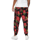 Black And Red Roses Floral Print Cotton Pants