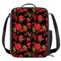 Black And Red Roses Floral Print Crossbody Lunch Bag