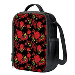 Black And Red Roses Floral Print Crossbody Lunch Bag