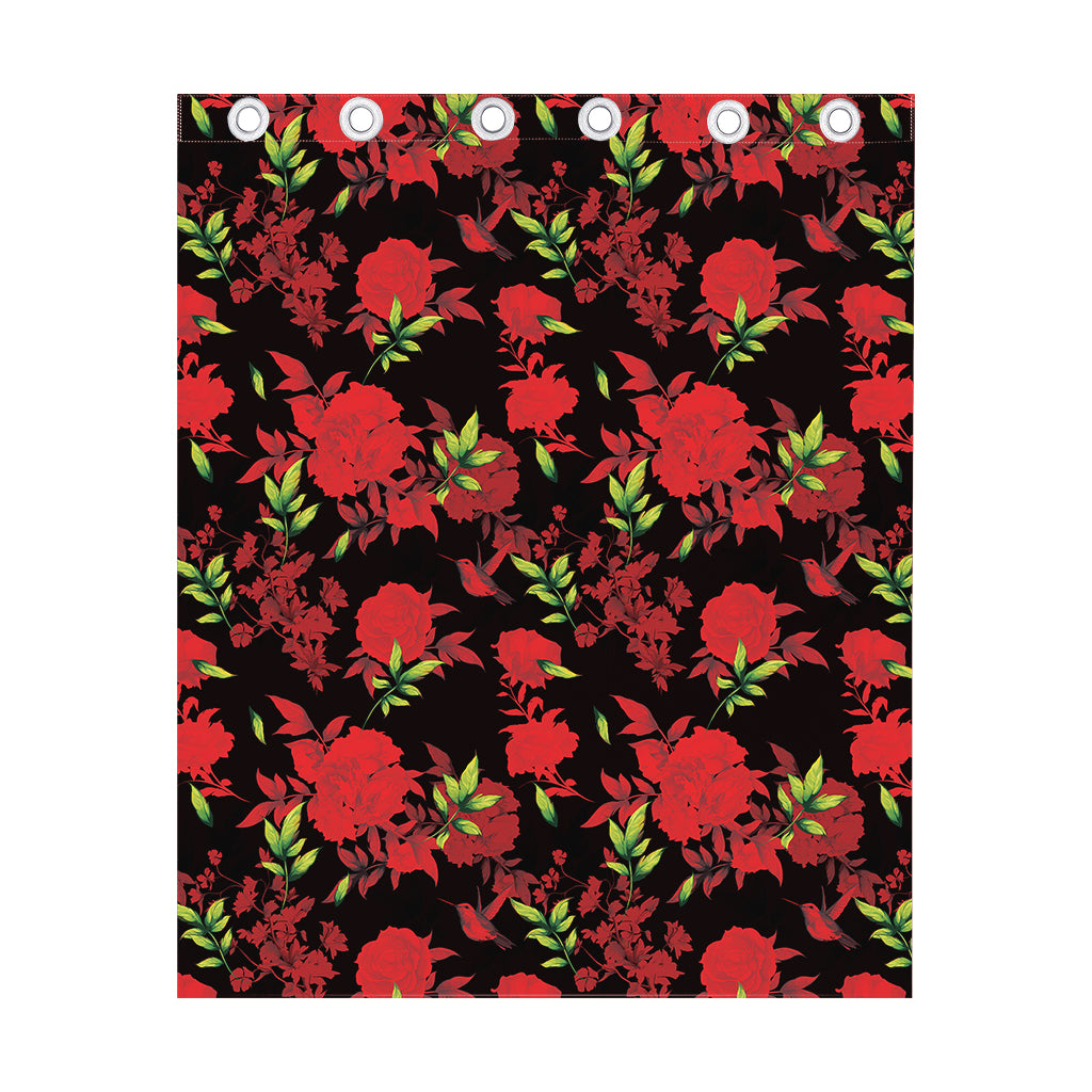 Black And Red Roses Floral Print Curtain
