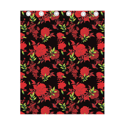 Black And Red Roses Floral Print Curtain