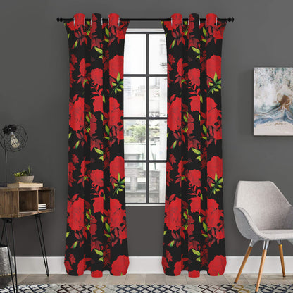 Black And Red Roses Floral Print Curtain