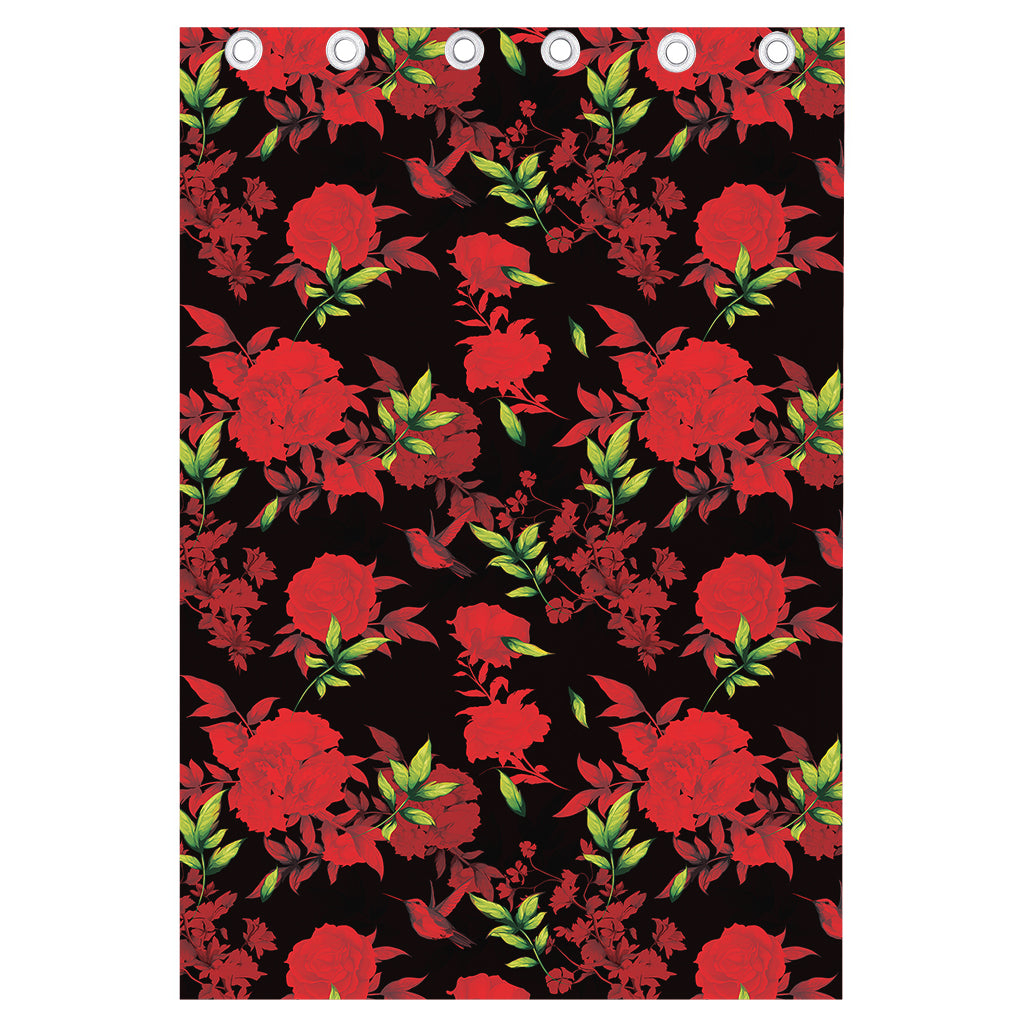 Black And Red Roses Floral Print Curtain