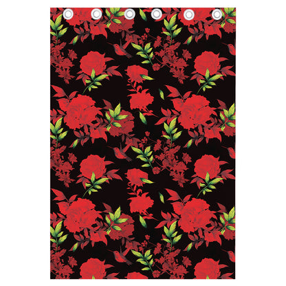Black And Red Roses Floral Print Curtain