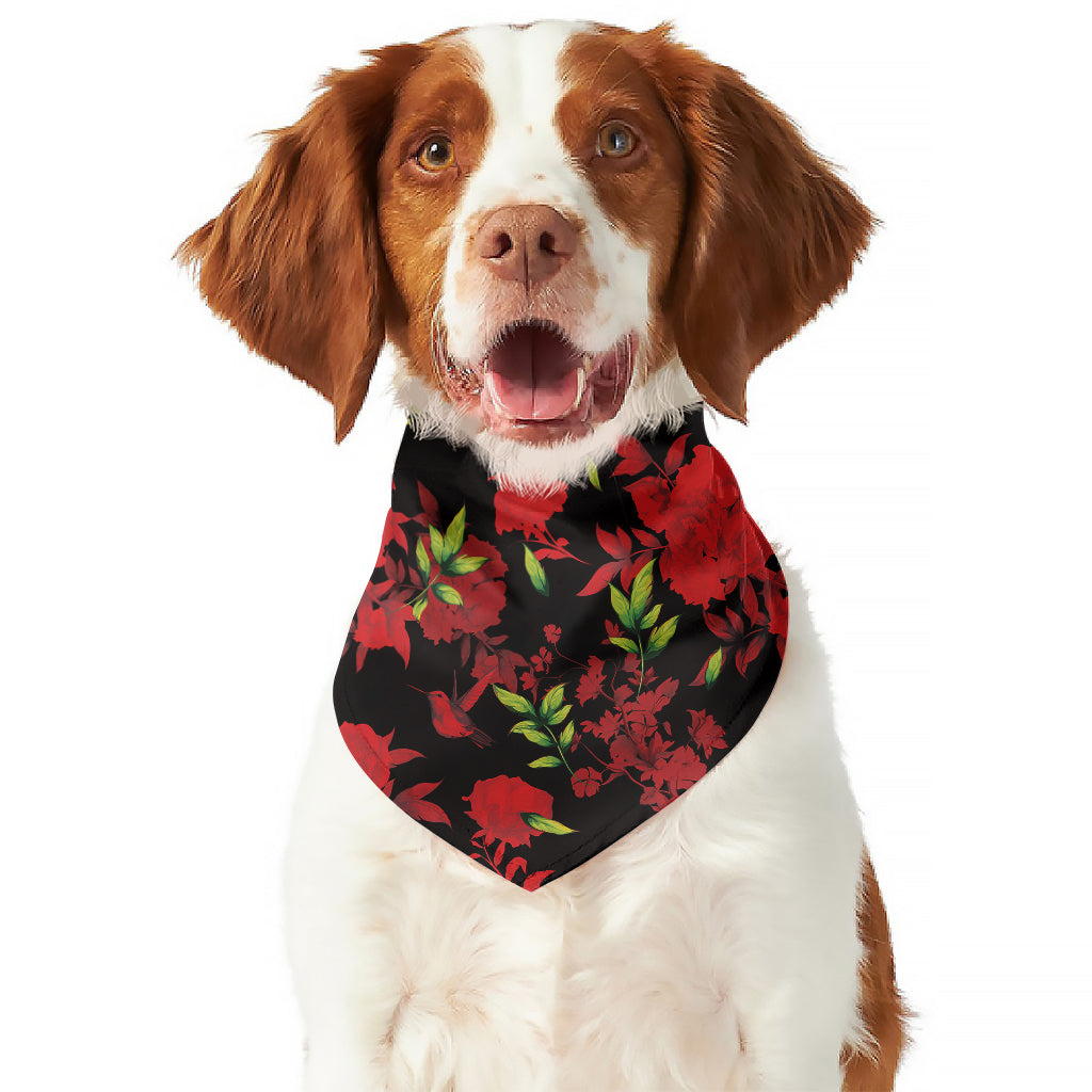 Black And Red Roses Floral Print Dog Bandana