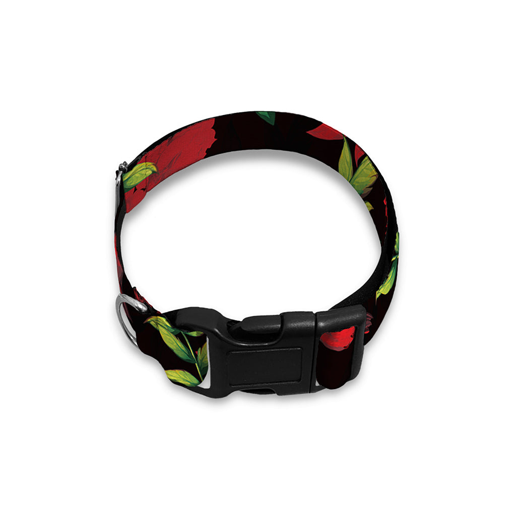 Black And Red Roses Floral Print Dog Collar