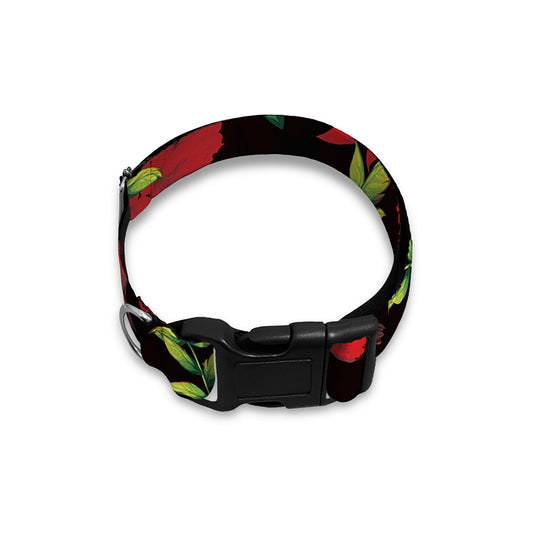 Black And Red Roses Floral Print Dog Collar