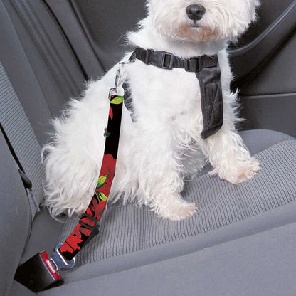 Black And Red Roses Floral Print Dog Seat Belt