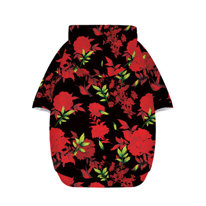 Black And Red Roses Floral Print Dog Zip Up Hoodie