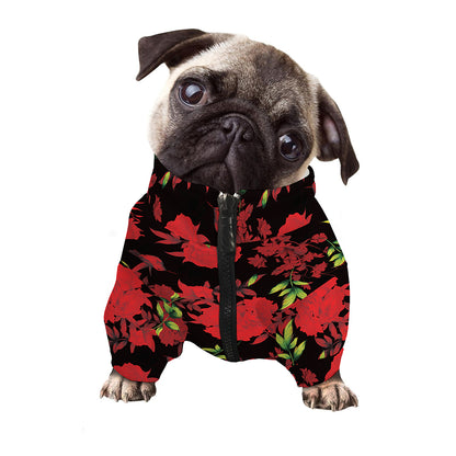 Black And Red Roses Floral Print Dog Zip Up Jacket