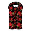 Black And Red Roses Floral Print Double Neoprene Wine Tote