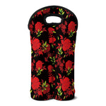 Black And Red Roses Floral Print Double Neoprene Wine Tote