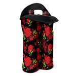 Black And Red Roses Floral Print Double Neoprene Wine Tote