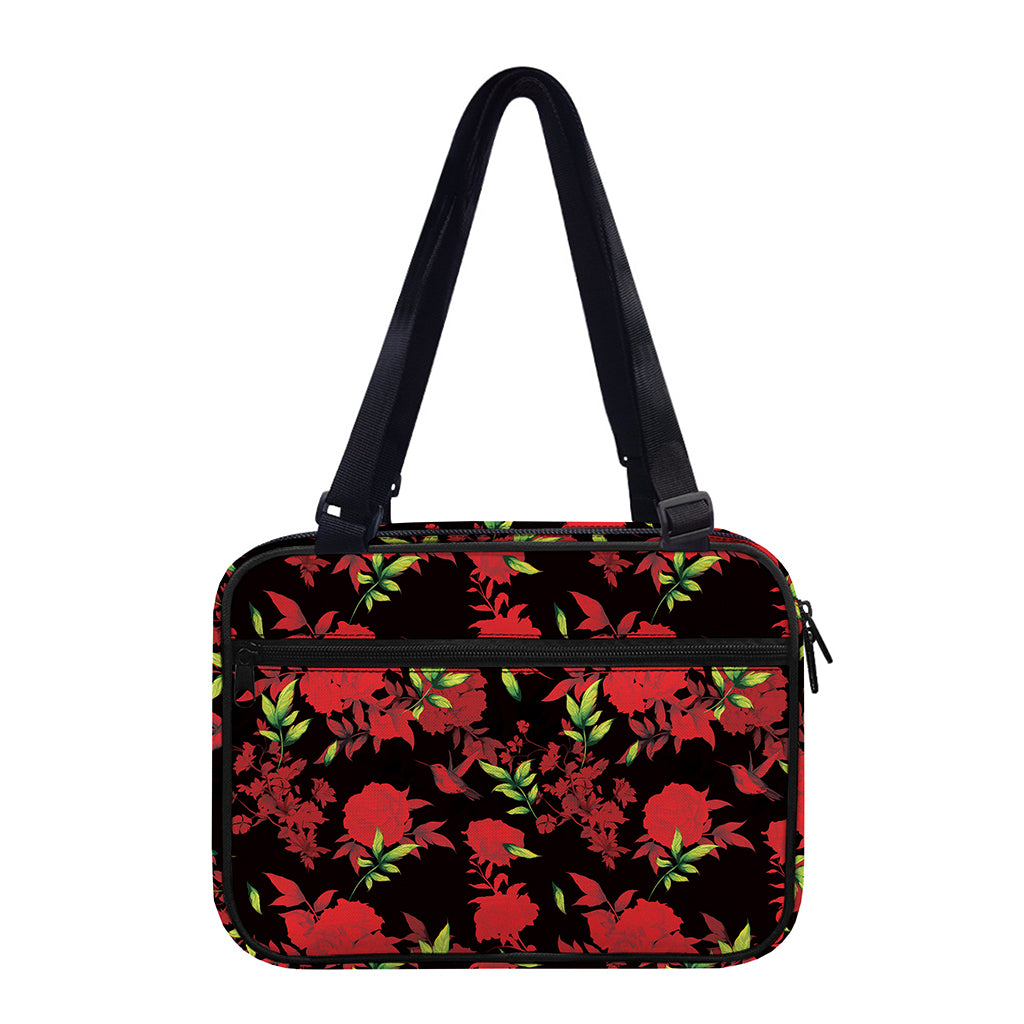 Black And Red Roses Floral Print Double Strap Bible Bag