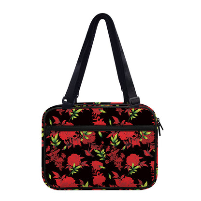 Black And Red Roses Floral Print Double Strap Bible Bag