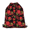 Black And Red Roses Floral Print Drawstring Bag