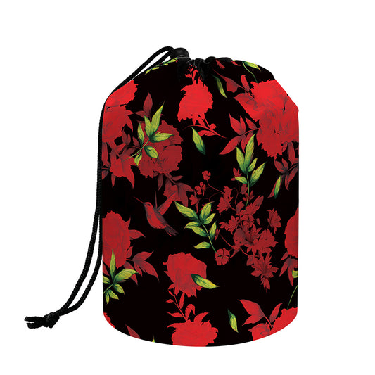 Black And Red Roses Floral Print Drawstring Makeup Bag