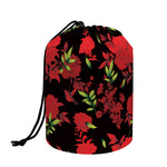 Black And Red Roses Floral Print Drawstring Makeup Bag