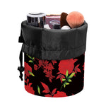 Black And Red Roses Floral Print Drawstring Makeup Bag